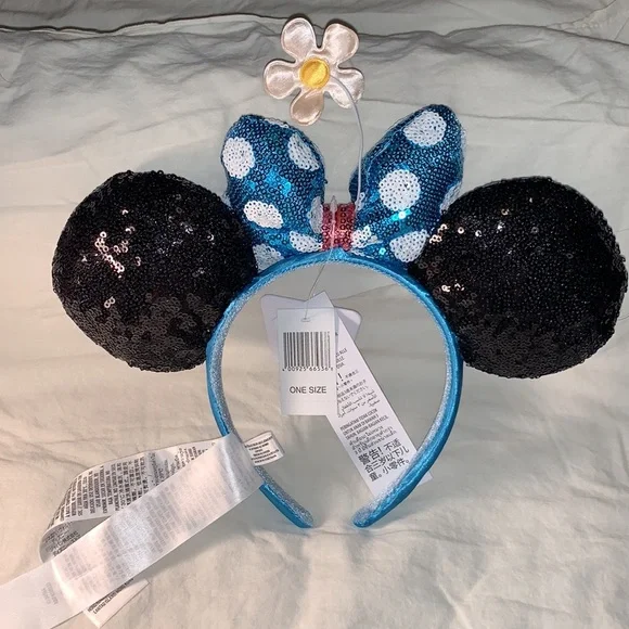 AUTHENTIC DISNEY PARKS MERCHANDISE-Flower w sequined bow&ears Minnie M Headband